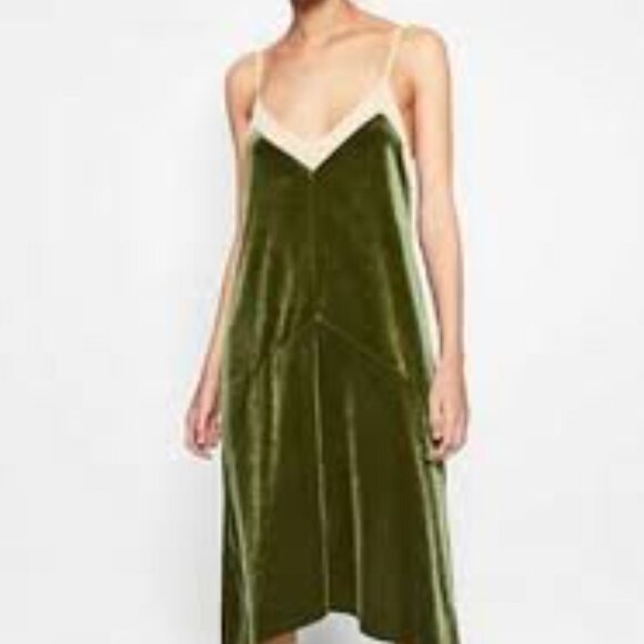 NWOT Green Velvet Midi Dress with Mesh Trim Detail - Picture 2 of 13